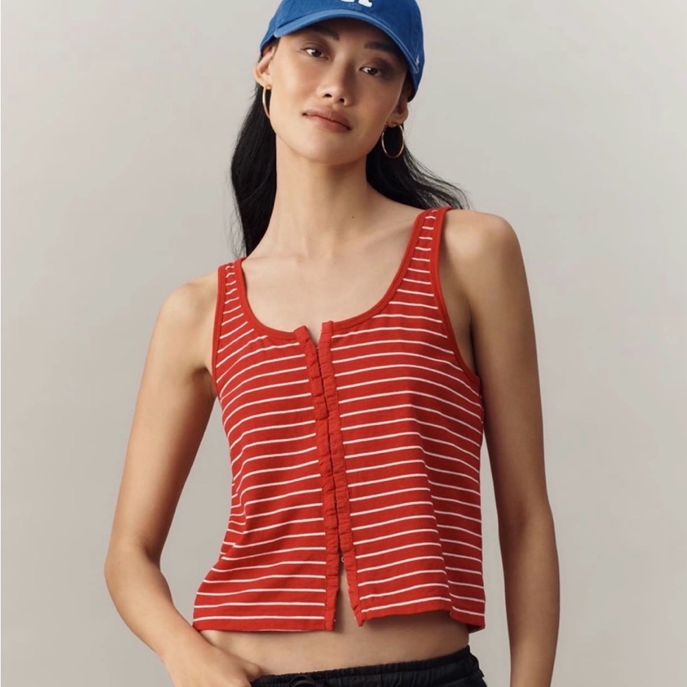 TWO Anthropologie PILCRO Scoop-Neck Tank Tops New With Tags Red Stripe and Green